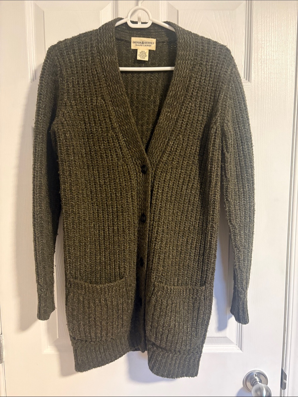 Denim & Supply Ralph Lauren Olive Green Chunky V-Neck Cardigan